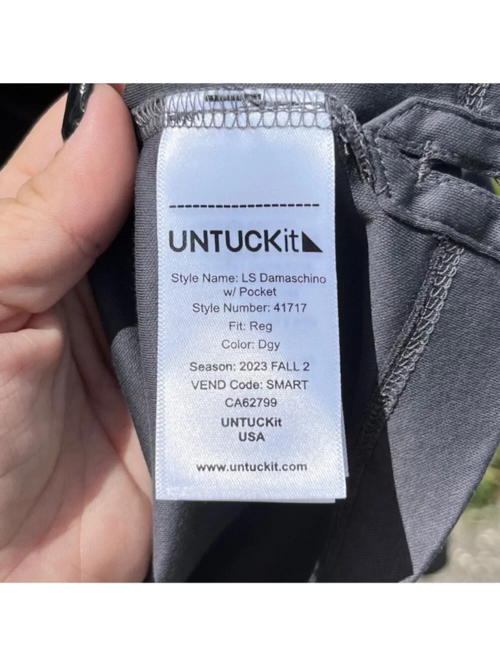 UNTUCKit Gray Damaschino Long Sleeve Contrast Pocket Polo‎ Size M
